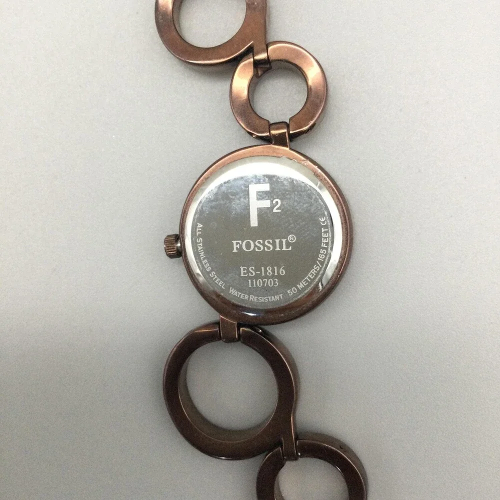 Fossil F2 ES-1816 Womens 25mm Watch White Dial Brown Steel Bracelet New Battery